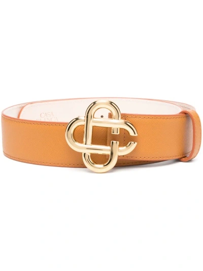 Casablanca Cc Logo Buckle Leather Belt In Yellow & Orange