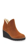 Eileen Fisher Chalet Suede Shearling Wedge Booties In Chestnut