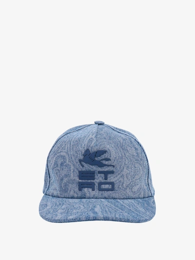 Etro Paisley Denim Baseball Cap With Logo In Grey