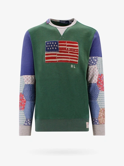 Polo Ralph Lauren Flag Patchwork-sleeve Fleece Sweatshirt In Green