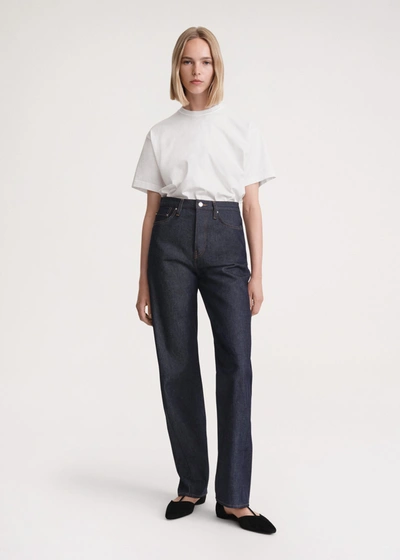 Totême Twisted Seam Denim Full Length Raw Blue In White