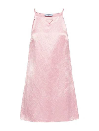 Prada Pink Mini Dress In Satin With Trangle Logo In Multi-colored