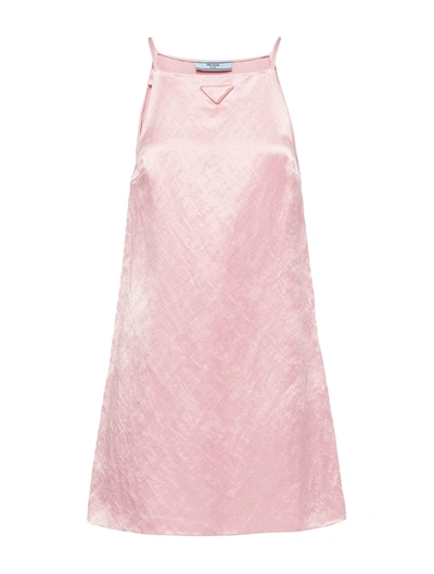 Prada Pink Mini Dress In Satin With Trangle Logo