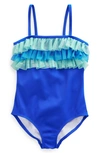 Boden Mini  Kids' Tulle Ruffle One-piece Swimsuit In Cobalt
