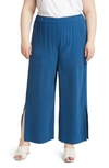 Eileen Fisher Wide Leg Slit Hem Ankle Pants In Atlantis