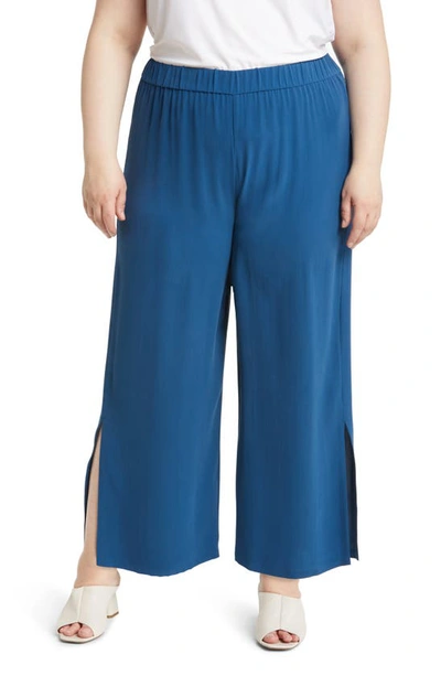 Eileen Fisher Wide Leg Slit Hem Ankle Pants In Atlantis