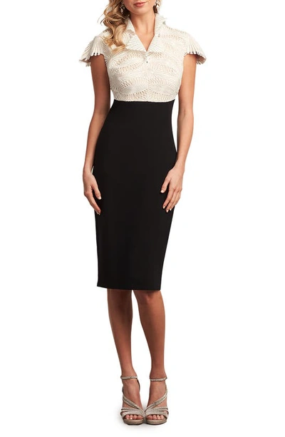 Tadashi Shoji Two-tone Lace Crepe Sheath Dress In Ivoryblack