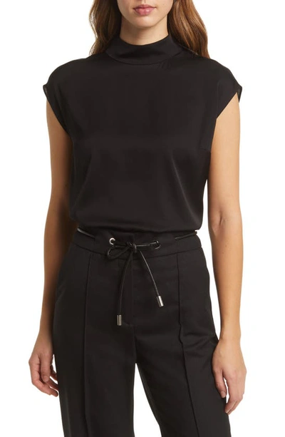 Hugo Boss Cap-sleeve Silk-blend Top In Black