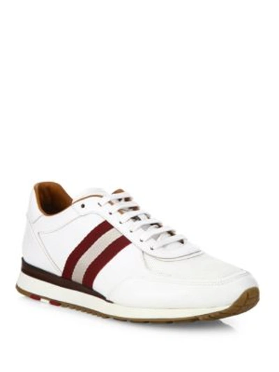 Bally Men's Leather Trainer Sneakers W/trainspotting Stripe, White