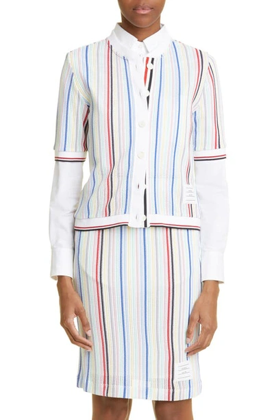 Thom Browne Striped Short-sleeve Cardigan In Multicolor