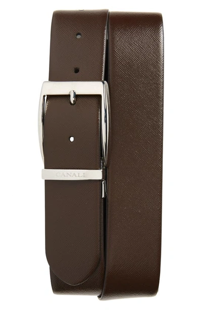 Canali Reversible Calfskin Leather Belt In Brown