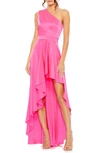 Mac Duggal One Shoulder High Low A Line Gown In Hot Pink