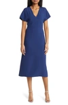 Hugo Boss Dawinga Flutter Sleeve Midi Dress In Medieval Blue