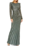 Mac Duggal Women's Embellished Puff Sleeve Side Knot Gown In Slate Grey