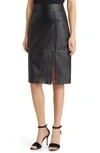 Hugo Boss Setora Leather Midi Skirt In Black