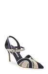 Manolo Blahnik Amr Tricolored Suede Ankle-strap Pumps In Navy4116mnud2601w