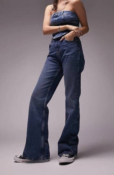 Topshop 90s Flare Jeans In Mid Blue
