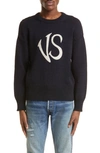 Visvim Letterman Linen & Cotton Crewneck Sweater In Navy