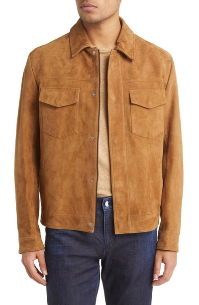 Hugo Boss Brown Flap Pocket Leather Jacket In Beige