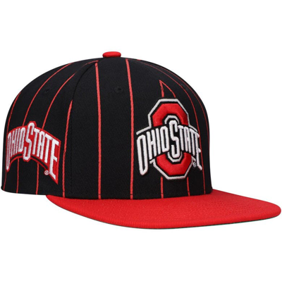 Mitchell & Ness Men's  Black Ohio State Buckeyes Team Pinstripe Snapback Hat
