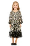 MAC DUGGAL KIDS' EMBROIDERED FLORAL LONG SLEEVE TULLE DRESS