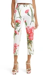 Dolce & Gabbana Carnation Print Stretch Cotton Crop Pants In Natural White