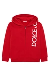 Dolce & Gabbana Zip-up Jersey Hoodie With Logo Print In Nail Red