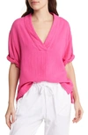 XIRENA AVERY SPLIT NECK COTTON GAUZE TOP