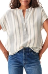 Faherty Dream Cotton Gauze Desmond Top In Cream Tidal Wave Dobby