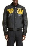 Off-white Varsity Cat-motif Bomber Jacket In Black Yellow