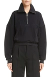 Saint Laurent Embroidered Logo Half Zip Soft Fleece Sweatshirt In Noir