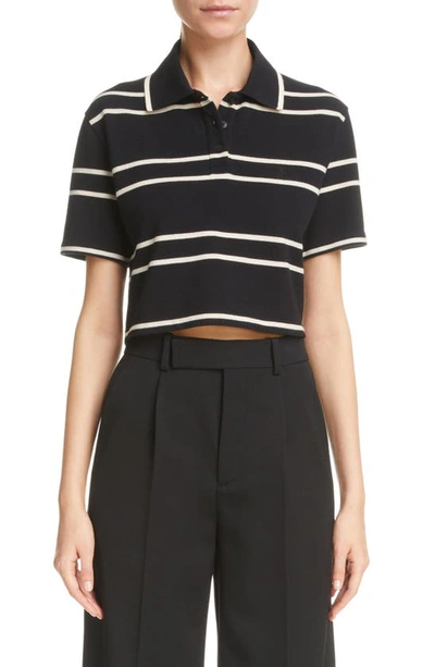 SAINT LAURENT STRIPE CROP COTTON PIQUÉ POLO