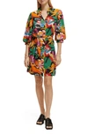 SCOTCH & SODA FLORAL PUFF SLEEVE LINEN BLEND SHIRTDRESS