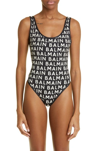 Balmain Logo Print One-piece Swimsuit In New