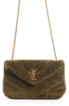 SAINT LAURENT TOY LOULOU PUFFER QUILTED SUEDE SHOULDER BAG