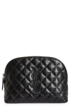 SAINT LAURENT LARGE DIAMOND QUILTED LEATHER COSMETIC POUCH