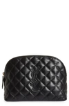 Saint Laurent Cassandre Ysl Cosmetic Case In Quilted Smooth Leather In Nero