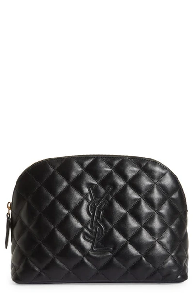 Saint Laurent Large Diamond Quilted Leather Pouch In Nero