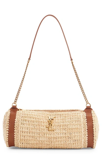 Saint Laurent Small Sade Raffia Tube Bag In Natural/ Brick