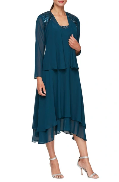 SL FASHIONS SL FASHIONS SEQUIN BEADED DRESS & JACKET SET