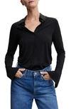 Mango Long Sleeve Button-up Top In Black