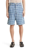 Ami Alexandre Mattiussi Alex Checkered Denim Shorts In Bleached Blue / 448