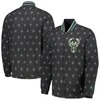 Starter Black Milwaukee Bucks In-field Play Fashion Satin Full-zip Varsity Jacket In Black