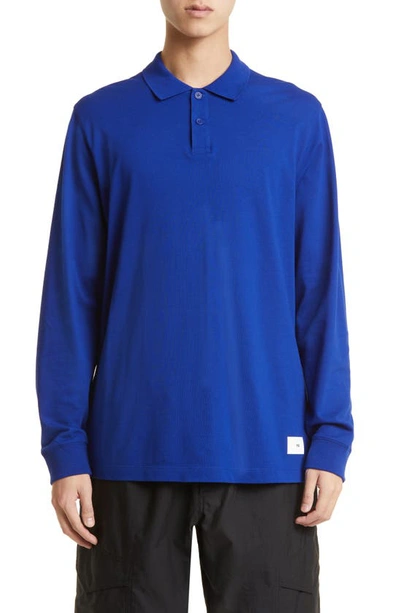 Y-3 Long Sleeve Cotton Polo In Blue