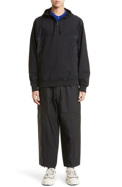 Y-3 Panelled Organic Cotton-blend Jersey And Ripstop Half-zip Hoodie In Black