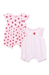 LITTLE ME 2-PACK STRAWBERRY COTTON ROMPERS