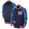 NIKE NIKE NAVY/RED BROOKLYN NETS 2021/22 CITY EDITION THERMA FLEX SHOWTIME FULL-ZIP BOMBER JACKET