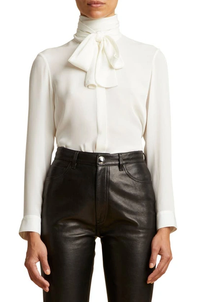 Khaite Tash Pussy-bow Silk-georgette Shirt In White