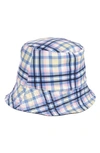 Kate Spade Garden Plaid Reversible Cotton Bucket Hat In Sapphire Haze