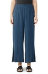 Eileen Fisher Silk Georgette Crepe Ankle Straight Leg Pants In Atlantis